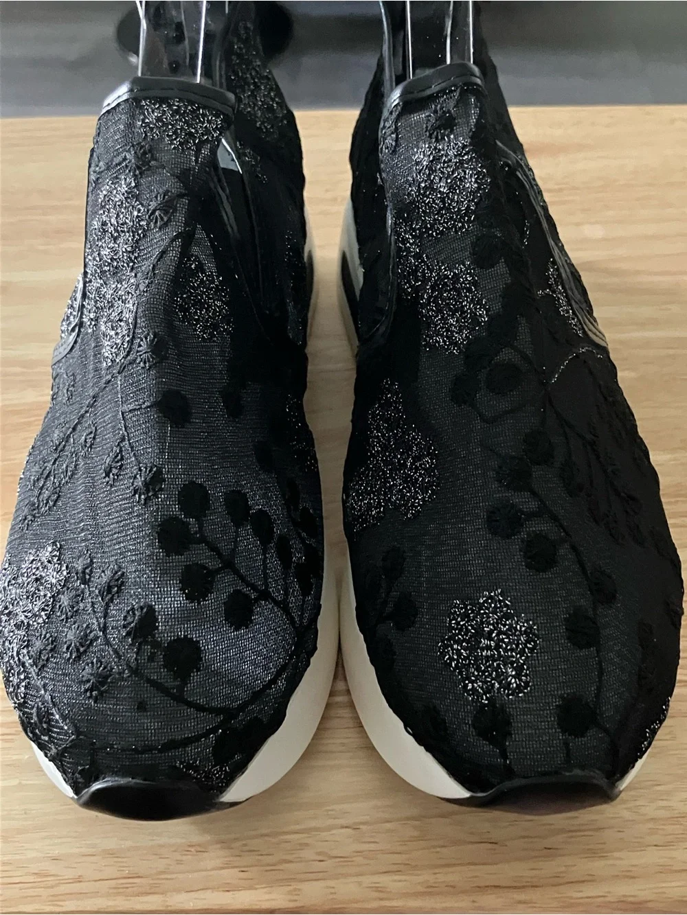 Black Lace Platform Slip-On Wedge Sneakers